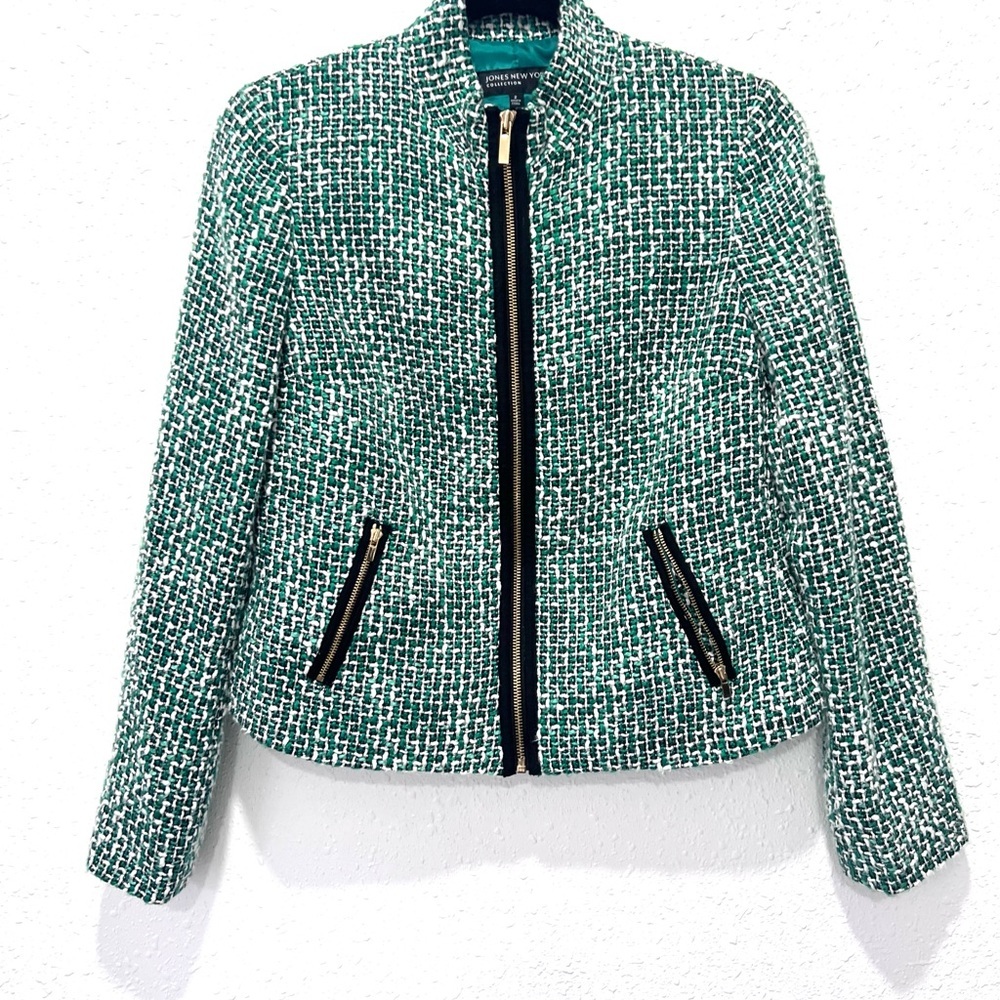 Jones New York green cotton blend Tweed Blazer 2